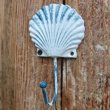 European Antique White Sea Star Snail Seashell Crab Design Small Cast Iron Wall Hook Home Garden Decor Wall Items