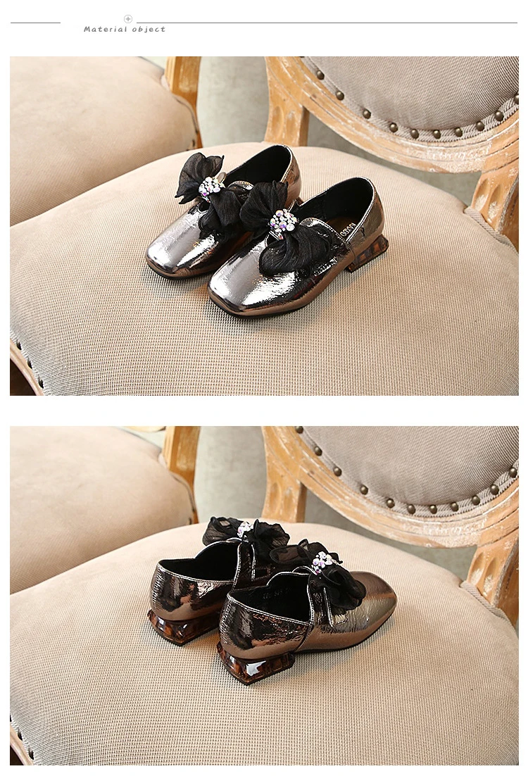CCTWINS/детская обувь; коллекция года; сезон осень; модная детская обувь принцессы на каблуке; лоферы с бантом; брендовая черная обувь для малышей; обувь со стразами; GM2396