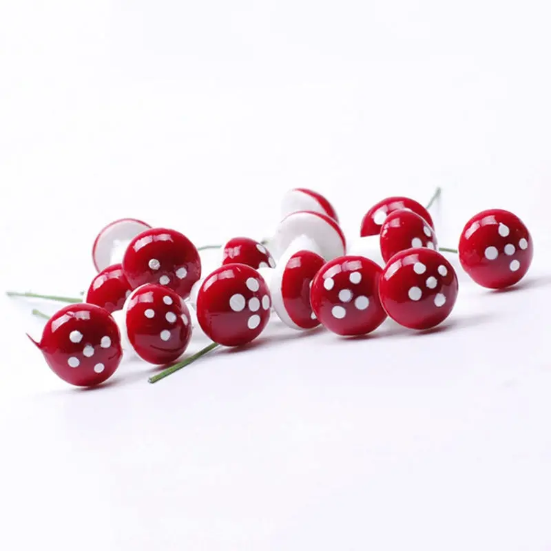 50pcs Mini Red Mushroom Miniature Plant DIY Dollhouse Landscape Garden Ornament Pots Fairy Bonsai Plant Gardening Stakes Decor