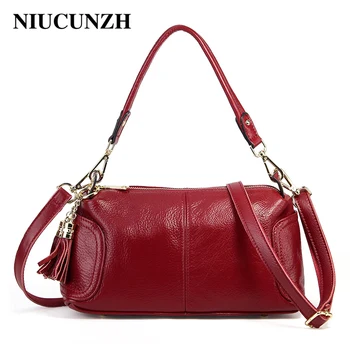 

NIUCUNZH Fashion Satchels Women's bags For Cell Phone Solid Small Cowhide Leather Handbag Soft Women's Shoulder Bags Female