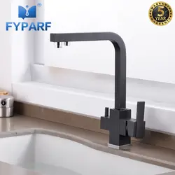 FYPARF черный матовый квадратный смеситель для кухни Поворотный кран для питьевой воды 3 способа фильтр для воды очиститель кран кухонные