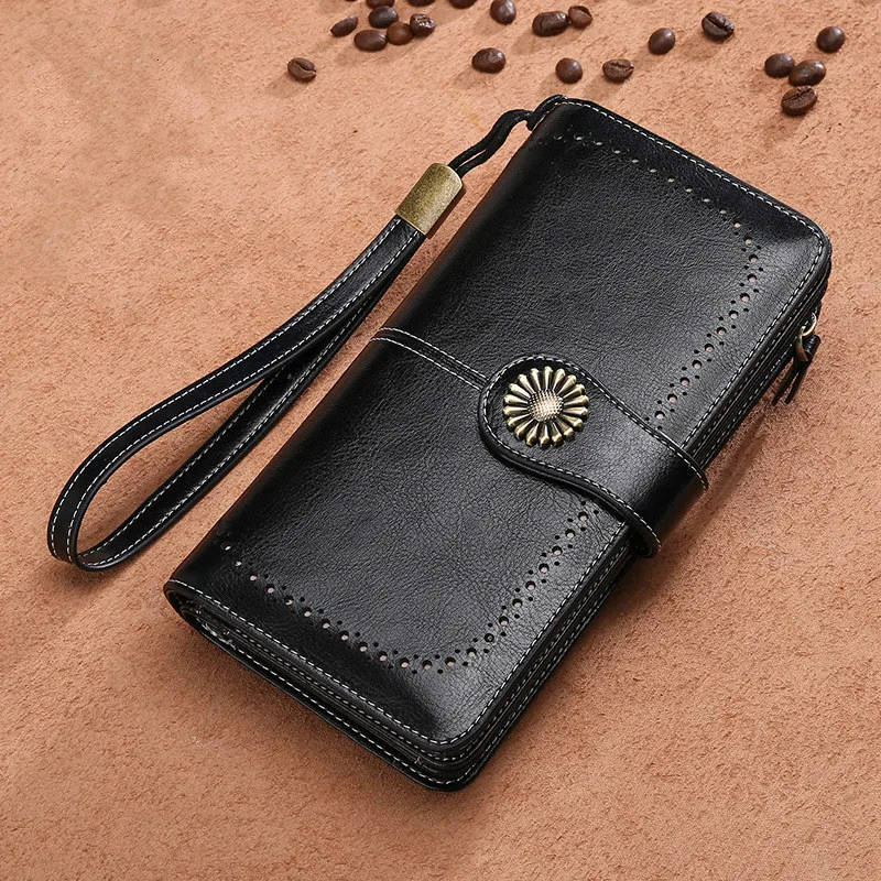 RFID женский клатч, кошелек из натуральной кожи, качественный Длинный кошелек, женская сумка, кошелек для монет, на молнии, на кнопке, кошельки, держатель для карт