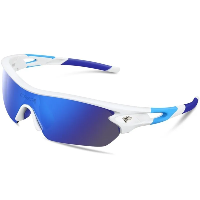 White Blue Поляризованные спортивные солнцезащитные очки со сменными линзами для мужчин и женщин, для бега, вождения, рыбалки, гольфа, защитные очки, черный, синий - Цвет линз: White Blue