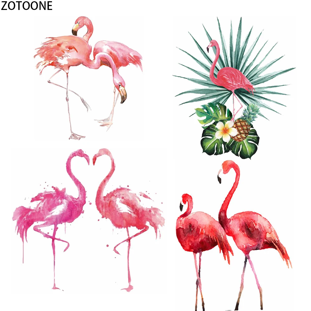 

ZOTOONE Fashion Flamingo Patches for Clothing DIY Applications Iron on Heat Transfer Patch Applique on Clothes Thermo Stickers E