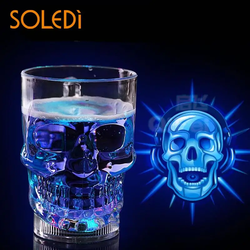 

1pc Creative LED Skull Cup Bar Pub Beer Drink Beverage Barware Flash Club Glass Cup Kitchen Bar Accessories Kitchen Drinkware