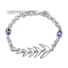 925 Серебряный рыбья кость алмаз аметистовый браслет модный браслет с бусинами для девушек-подростков подарок женский ювелирный браслет