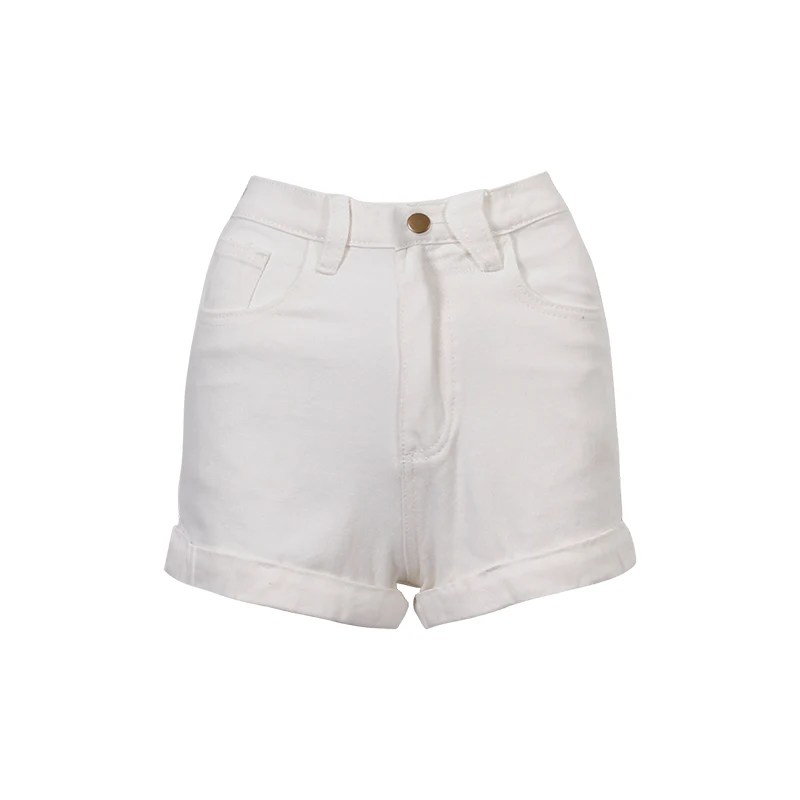 Yanueun Классические однотонные джинсовые шорты для женщин Летние повседневные стильные шорты с высокой талией базовые джинсовые шорты - Цвет: white
