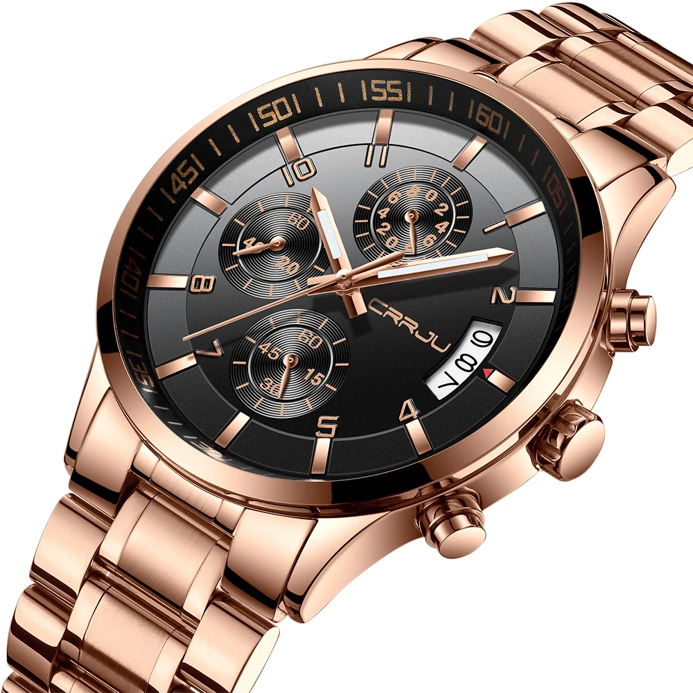 Vente Montres Hommes Marque De Luxe Chronographe Hommes Montre D affaires Imperméable À L eau Rose Or Plein Acier Pour Homme Montre Quartz Relogio Masculino