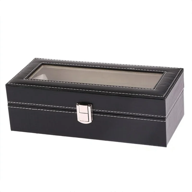 New PU Leather Watch Box Black Men's Watch Storage Box Case With Window Jewelry Women Gift Case Fashion Display Jewelry