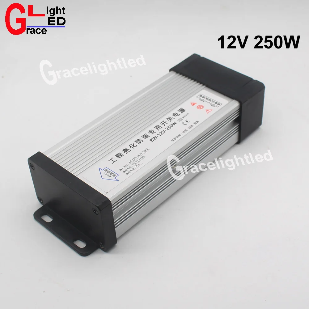 DC12V напольный непромокаемые Питание 20.8a 250 Вт светодиодный драйвер Трансформаторы AC 220 В 230 В 240 В вход