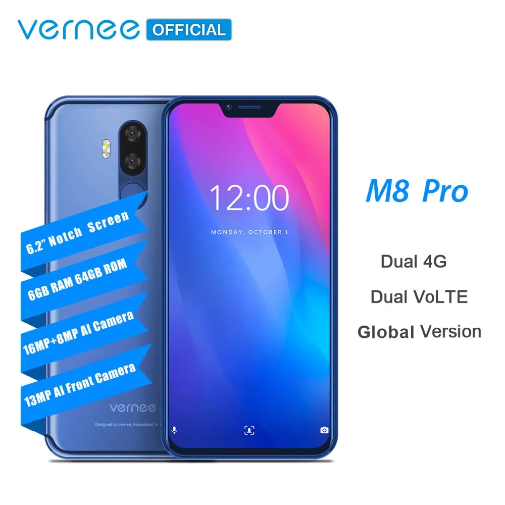 Vernee M8 Pro 6.2''notch Screen Smartphone 6GB 64GB Android 8.1 Octa core Cellphone 4100mAh AI Dual camera Fast charging phone Vernee M8 Pro 6.2''notch Screen Smartphone 6GB 64GB Android 8.1 Octa core Cellphone 4100mAh AI Dual camera Fast charging phone