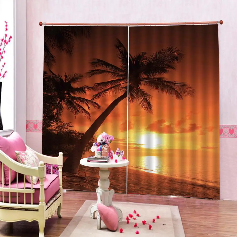 

customize 3D curtains For Living room Bedroom Sunset beach 3d blackout window decoration high quality curtain