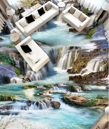 [Самоклеющиеся] 3D каменный поток лес 3 Нескользящие водонепроницаемые фото