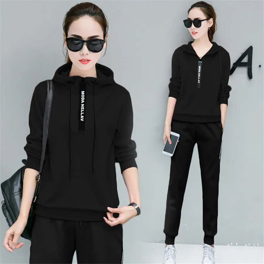 

Casual 2 two piece set outfits tracksuit women patchwork zippers loose long sleeve top pencil pants ensemble femme dos piezas