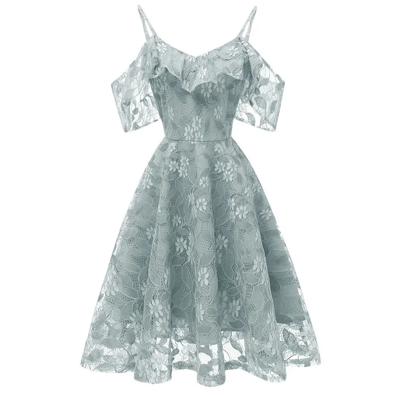 A line Dress Women Vintage Sexy Dress Princess Floral Lace Dress Solid Party Dresses Vestidos Verano 2018 Wholesales 40AT2717