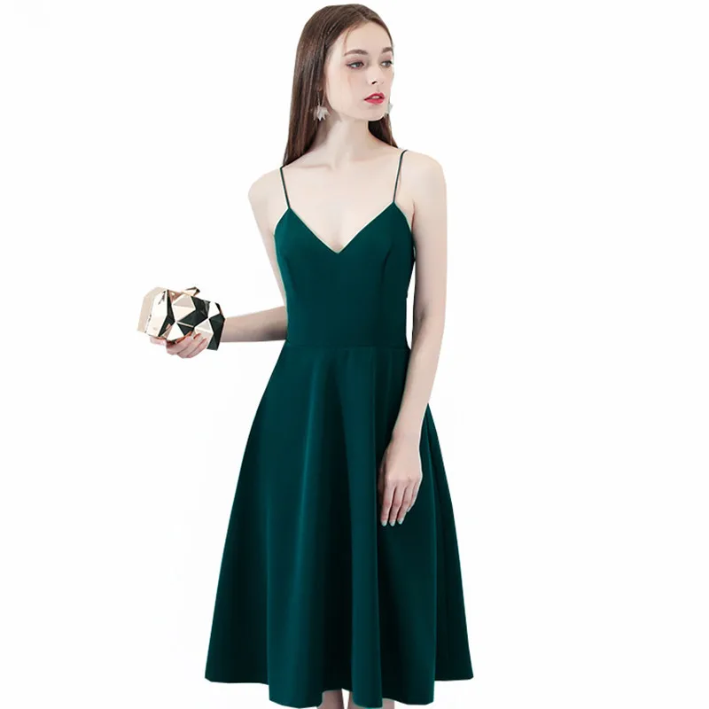 

Dark Green Satin Graduation Dresses 2019 Sexy Backless Knee Length Special Occasion Homecoming Vestido de formatura Custom Made