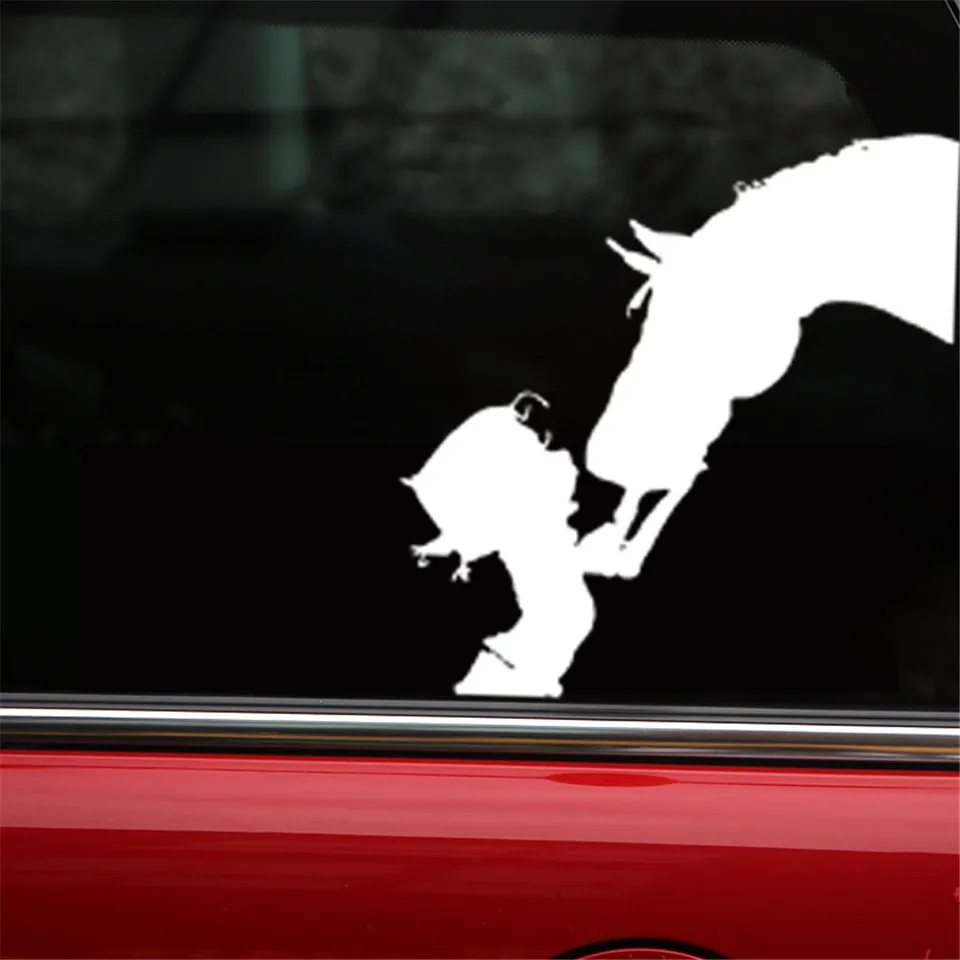 13.5cm14.2cm Girl Cowgirl Kiss Horse Fashion Car Accessories Stickers BlackSilver  (3)