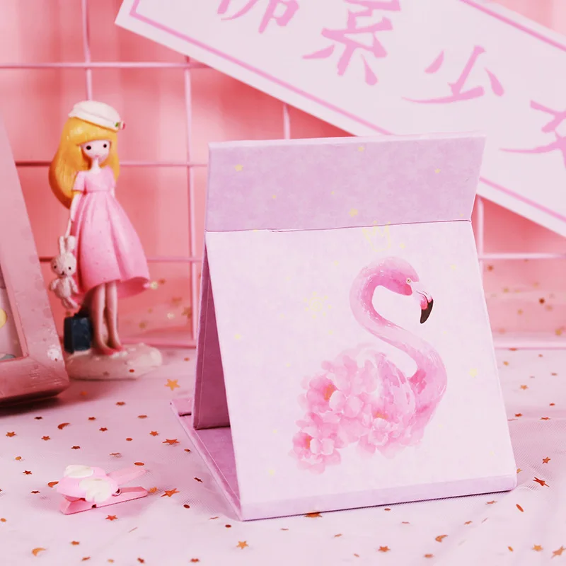 Складное зеркало для макияжа с рисунком из мультфильма, экономящее пространство, для спальни, книги стол, милые, дорожные, портативные, флип-типа, маленькое зеркало для дома - Цвет: Flamingo