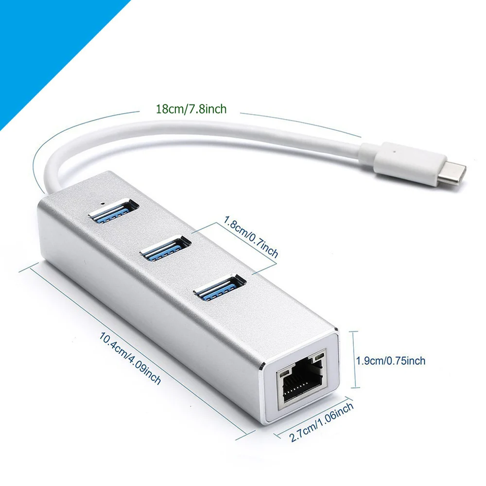 Aluminum Type c USB 3 0 HUB to Ethernet Network Adapter 1000 Mbps RJ45 usb c 5