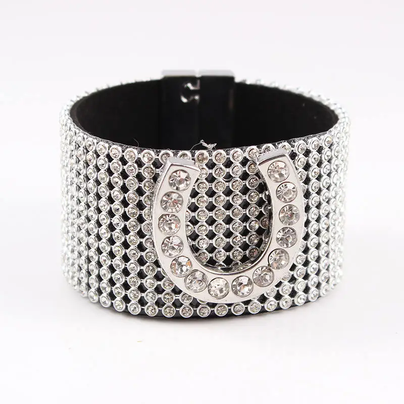 

Luxury Crystal Leather Bracelets For Women Bracelet Bangles Femme Bridal Wedding Jewelry 2017 Vintage Bracelet Men