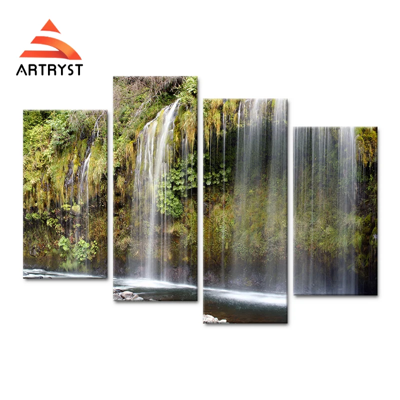 

4 panel modular modern home beautiful waterfall landscape decor canvas painting picture HD printing on the canvas for bedroom