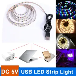 5 V USB Мощность Светодиодные ленты свет Тира светодиодный RGB/белый/теплый белый ТВ фонового освещения комплект 1 м 2 м 3 м 5 m светодиодный 2835 SMD