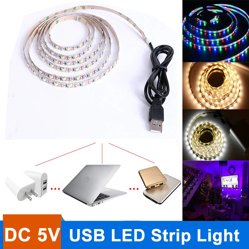 buy 5V USB Power LED Strip light Tira Led RGB White Warm White TV Background Lighting Kit 1m 2m 3m 5m LED 2835 SMD Decorative Light