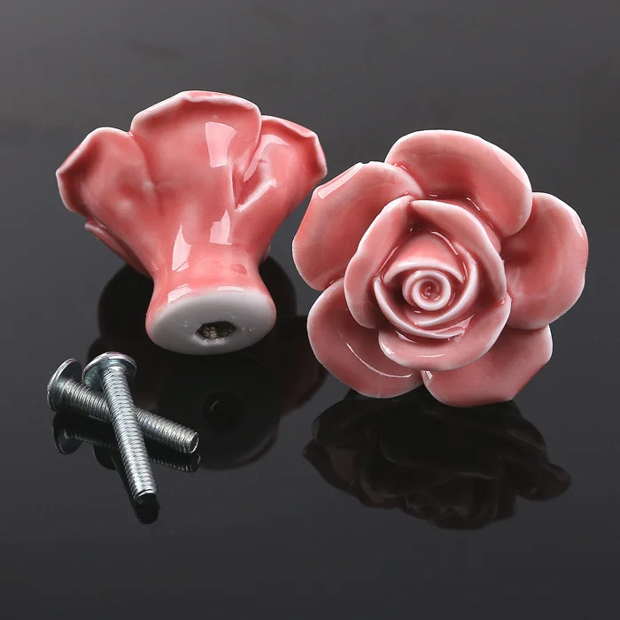 Pink Vintage Rose Flower Ceramic Room Decor Door Knobs Drawer