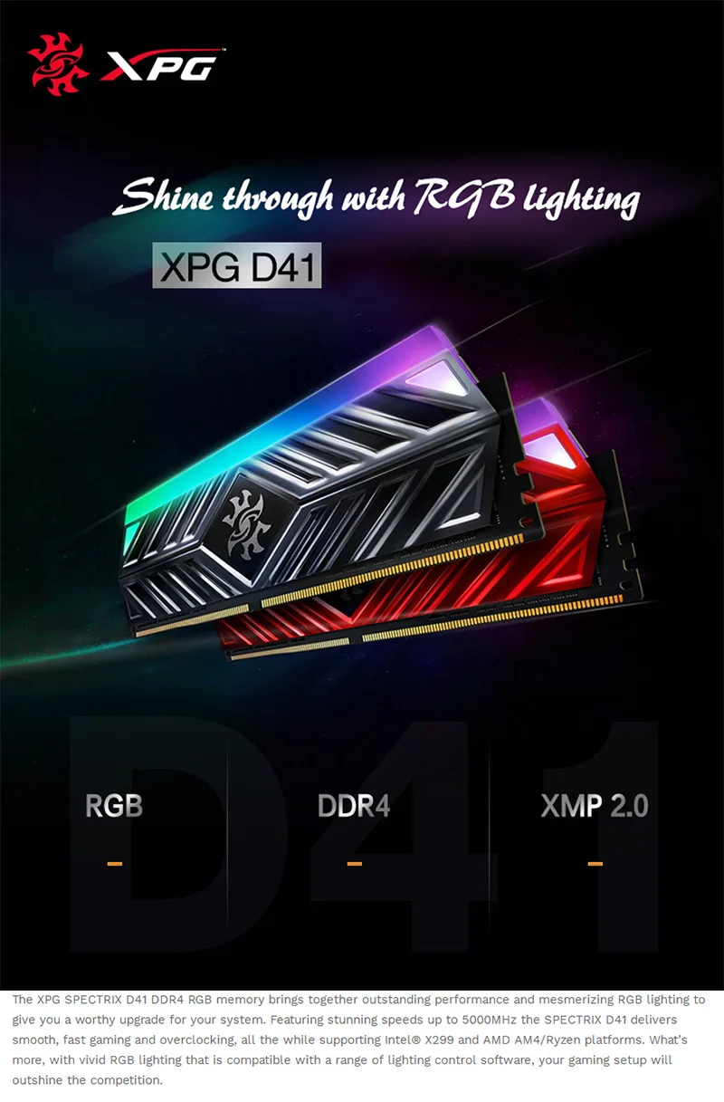 ADATA XPG D41 настольный компьютер Память ram Memoria модуль 8GB16GB 2X8GB DDR4 PC4 3200Mhz 3000MHZ 2666MHZ 2666MHZ DIMM 3000 3600 Mhz