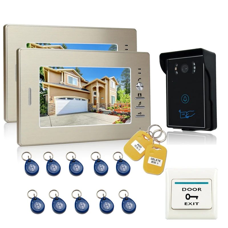 

JEX 7 inch Video Intercom Entry Door Phone System Kit Touch Key Waterproof RFID Access Camera with Room to Room intercom 1V2