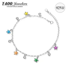 T400 birthday gifts fashion enamel star anklet made with high quality cubic zirconia 925 sterling silver