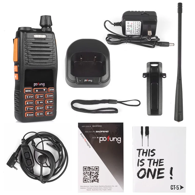 Baofeng GT-5 двухстороннее радио двухдиапазонный VHF/UHF 136-174/400-520 MHz Dual-PTT FM Ham Walkie Talkie 2000mAh аккумулятор Pofung gt5 big