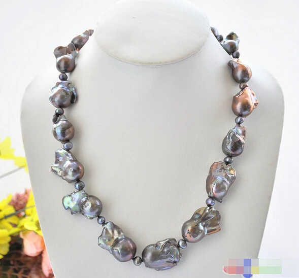 

Free shipping@@@@@ P5007 Huge 22" 33mm PEACOCK BLACK BROWN BAROQUE KESHI REBORN PEARL NECKLACE
