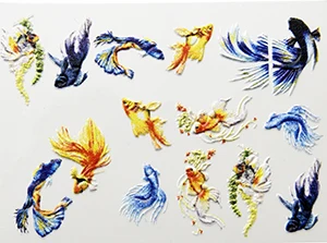 3D Acrylic Engraved flower Nail Sticker blue flowers birds Water Decals Empaistic Nail Water Slide Decals Z0165 - Цвет: 10