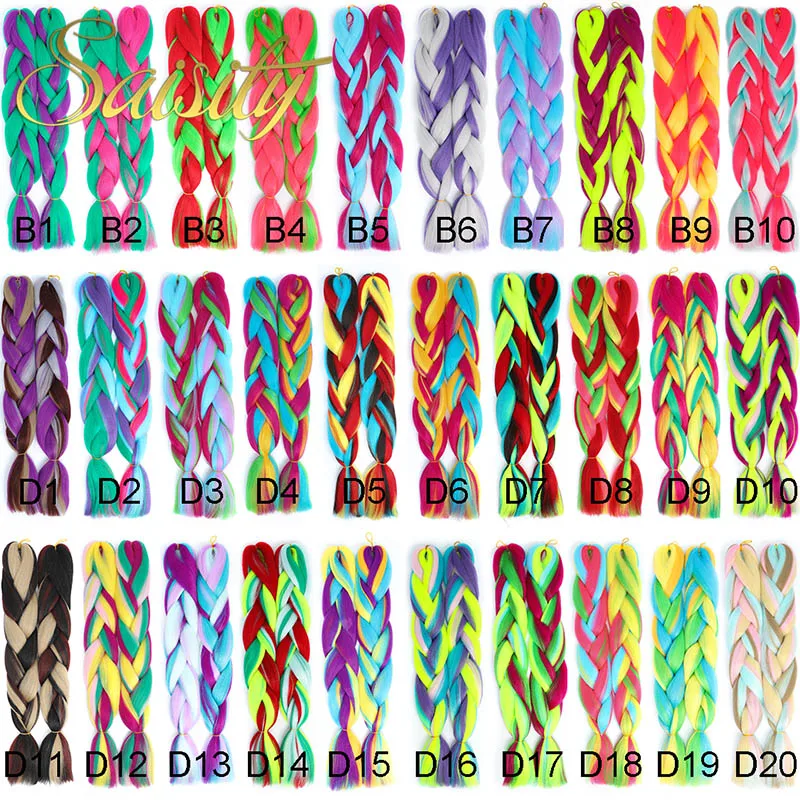 Saisity Synthetic Crochet Hair Extensions Jumbo Braids Purple Pink Blue Red Blend Color Braiding Hair