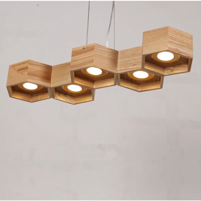 

LED 15W Creative Personality Restaurant Living Room Simple Wooden Honeycomb Chandelier