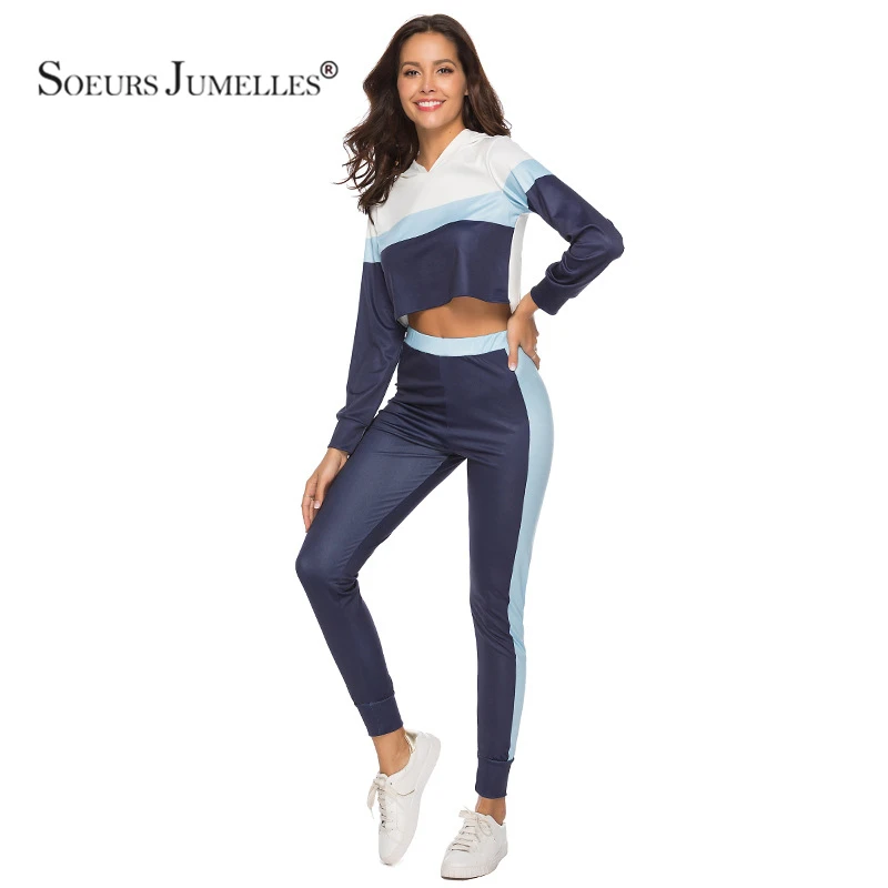 

Women Two Piece Outfits Sport Sprited Hoodies Tops Long Pants 2019 Autumn Women Fashion Pink Blue Casual Tracksuit Sets 18339