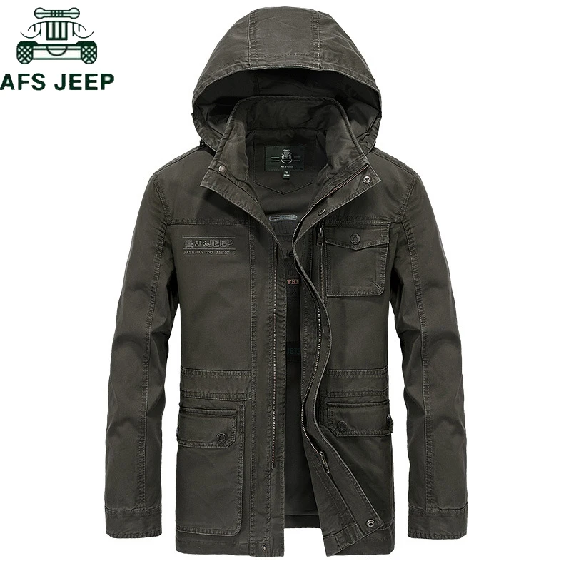 

AFS JEEP Brand Military Hooded Jacket Coat Men 100% cotton Autumn Winter Casual Jacket Men Plus Size M-4XL Jaqueta masculina