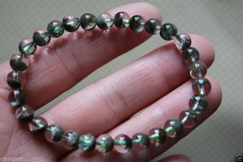 

huij 001671 7 mm High Quality Natural Green Phantom Quartz Crystal Round Bead Bracelet