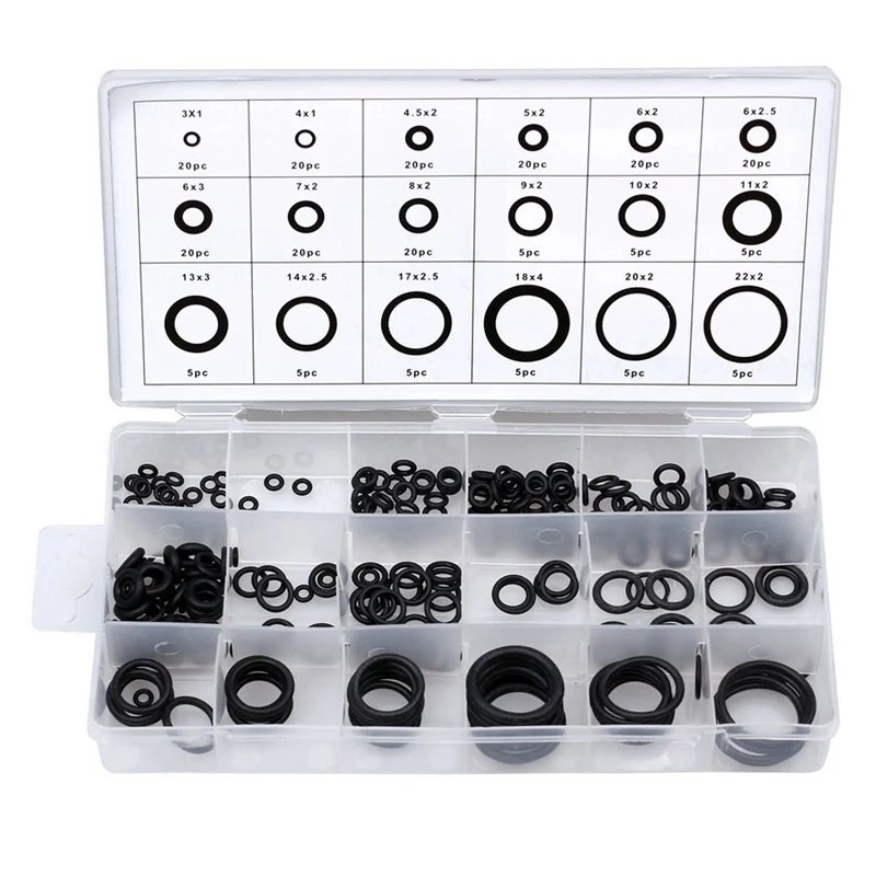 

225 pcs Rubber O Ring O-Ring Washer Seals Watertightness Assortment Different Size With Plactic Box Kit Set