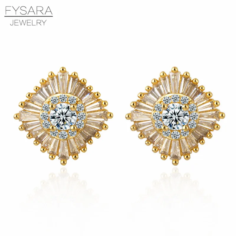 

FYSARA Copper jewelry Latest Zirconia Crystal Gold Color Cute Engagement Earrings For Women Fashionable Blink Stone Earring