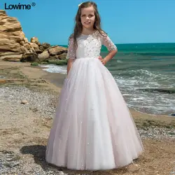 Lowime Новое поступление трапециевидной формы для девочек в цветочек платья для свадеб с жемчугом Платье для первого причастия для девочек с