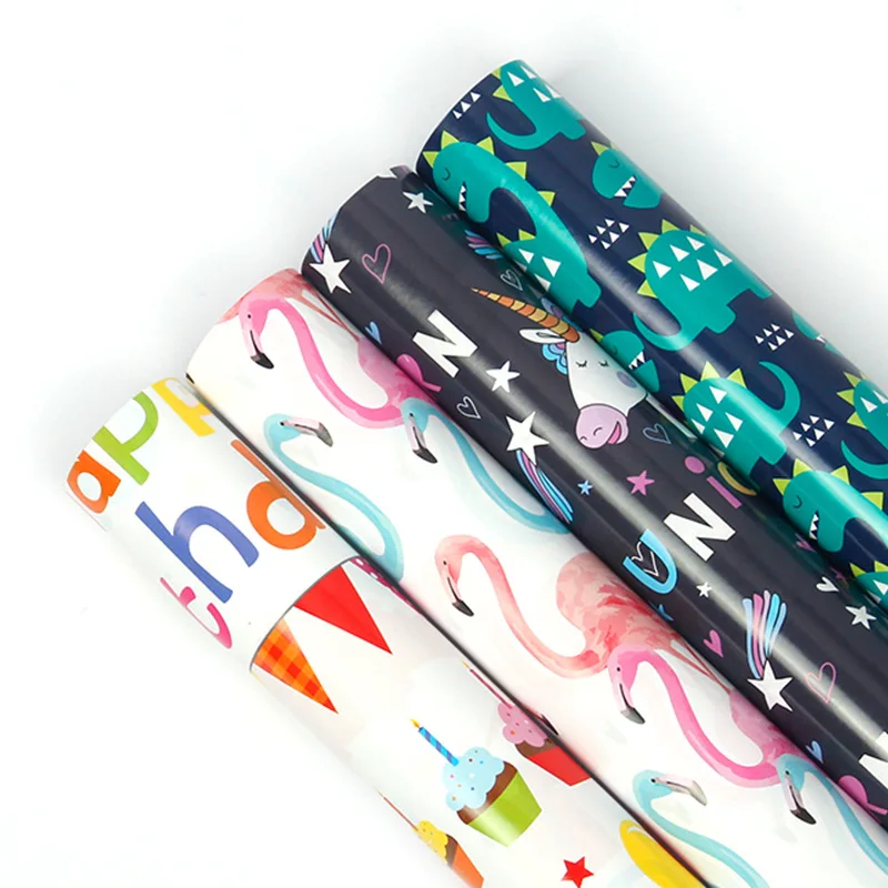 

Cartoon Book Cover Paper New gift wrapping paper Birthday gift wrapping paper Unicorn dinosaur Flamingo wrapping paper 20sheets