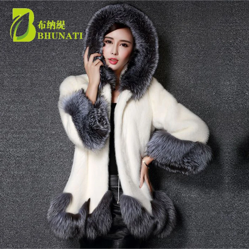 Di Grandi Dimensioni 3Xl Spessore Caldo Cappotto Di Pelliccia Del Faux Nero Bianco Artificiale Cappotto Di Pelliccia Con Cappuccio Manteau Fourrure Fe