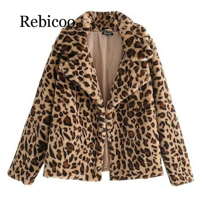 

2019 Winter Women Sexy Leopard Printed Fluffy Faux Fur Coat High Street Cozy Leopard Printing Fur Coat