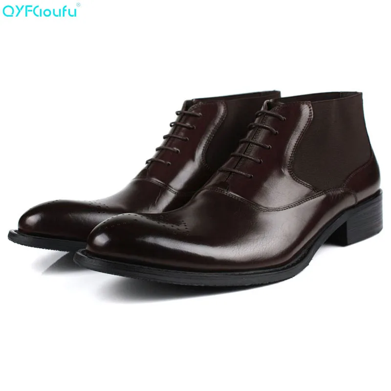 

Fashion Genuine Leather American Work Boots Men Formal Derby Shoes Pointed Toe English Lace-up Dress Boots