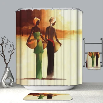 

72"(w) x 72"(h) Polyester 3D Shower Curtains African Women Daily life Scenery Pattern Washable Bath Curtains Contain Hook TF035