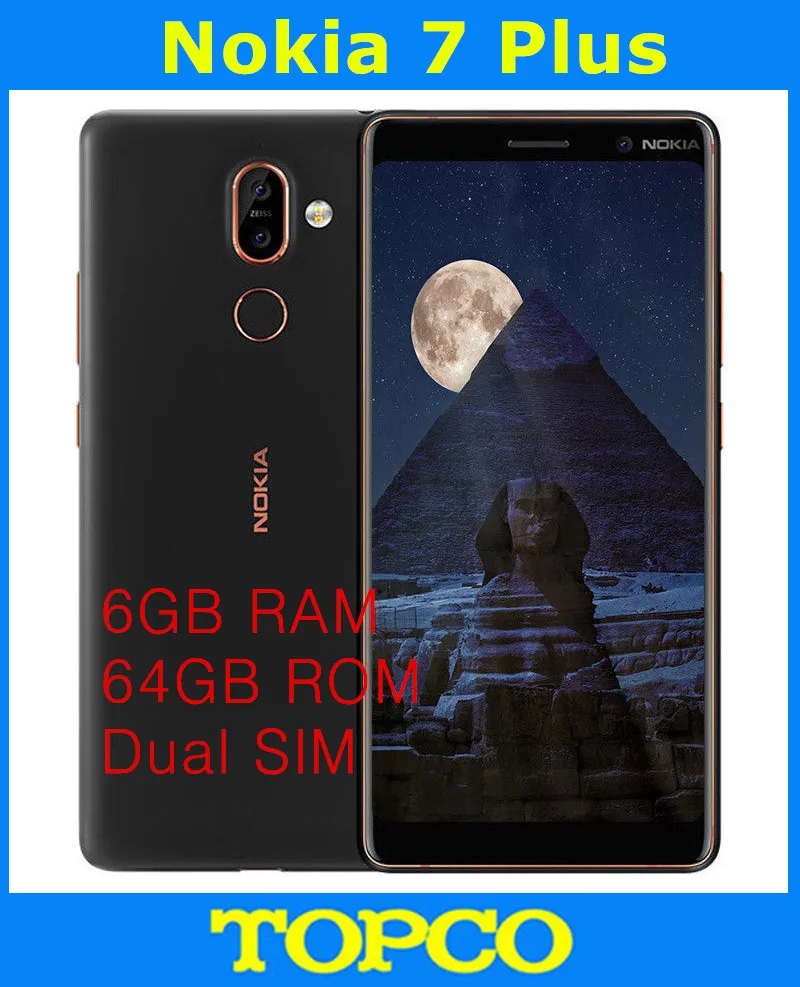 

Nokia 7 Plus Original Unlocked Android Mobile Phone Octa Core 4G LTE 6.0'' Dual 12MP WIFI GPS 6GB RAM 64GB ROM Dual SIM