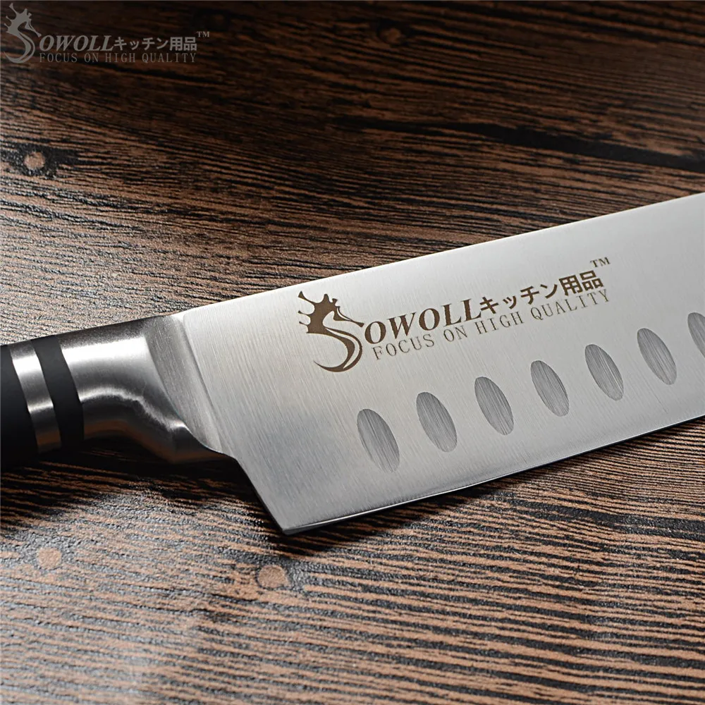 SOWOLL Лидер продаж 7 дюймов нож из нержавеющей стали Santoku японский кухонный нож шеф-повара 4Cr14mov антипригарные острые лезвия Ножи для суши