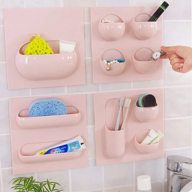 

Creative Seamless Self-adhesive Bathroom Wall Shelf Multi-function Kitchen Living Room Wall Storage Rack